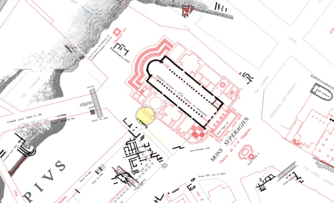 Location of Sant’Adriano ad Sanctae Mariae Maioris in the map of Rodolfo Lanciani