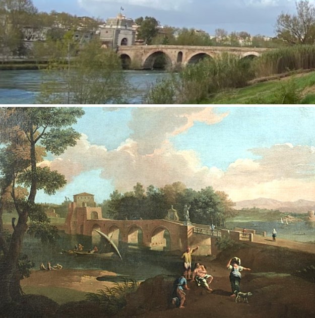 18th-century Roman landscape with the Milvian Bridge by Paolo Anesi (1697–1773).