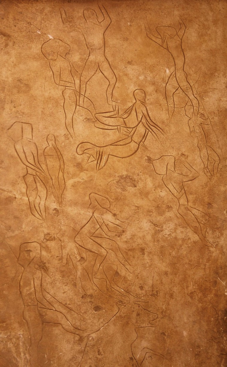 A reproduction of the paleolithical engravings in a cave of Addaura shown in the Museo Regionale Archeologico in Palermo (Wikipedia).