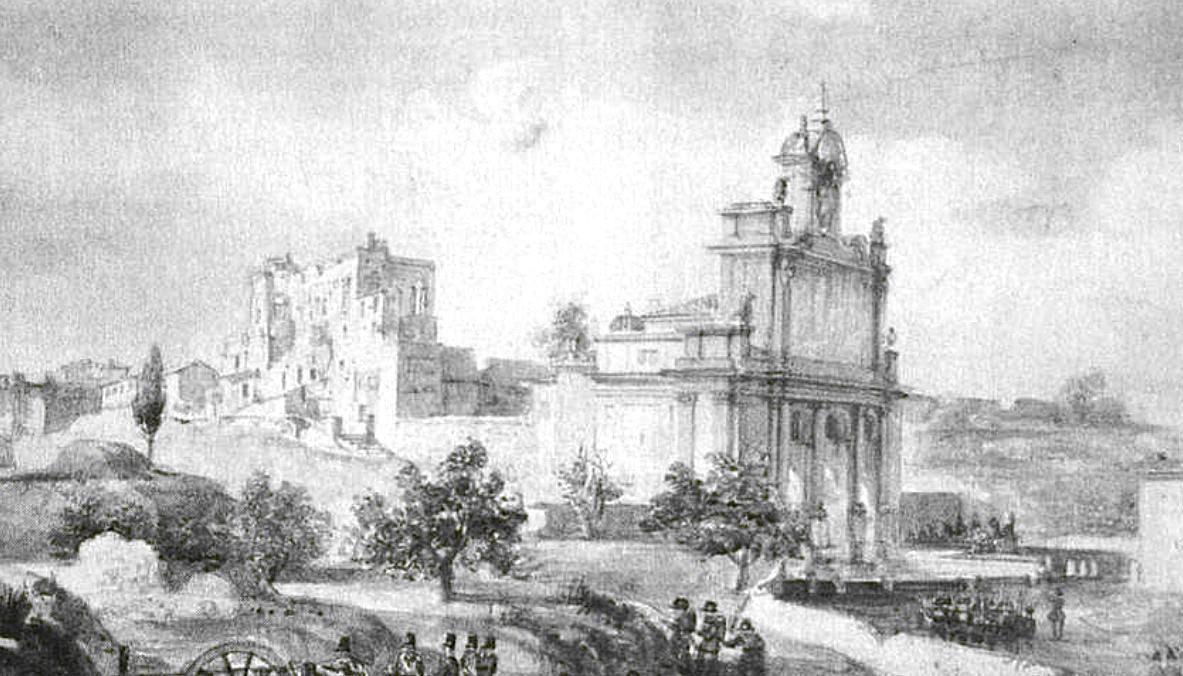 Painting of the fountain , theater of the clashes for the Roman Republic of 1849.
