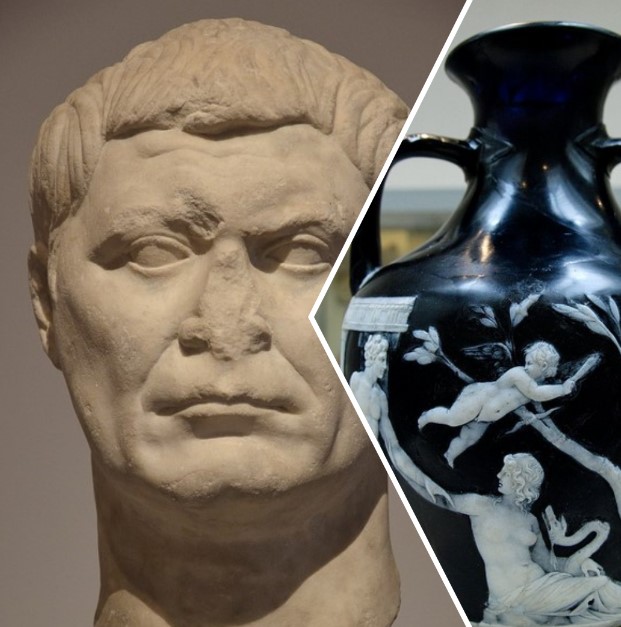 Head of Gaius Octavius, father of Octavian, sculpture (ca. 30-25 BC), found at San Giovanni Incarico (Frosinone, Italy), Paris - The Portland Vase, depicting Azia fertilized by Apollo in the form of a snake, British Museum, London
