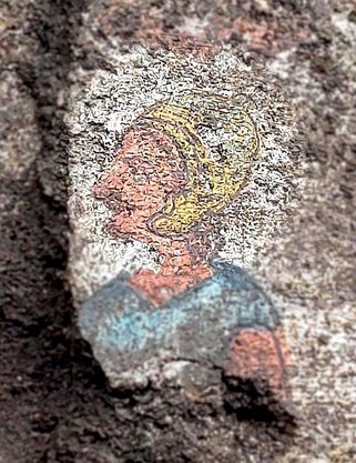 Image of a painting of a warrior discovered in a 4th century BCE Etruscan tomb in Amina, Salerno