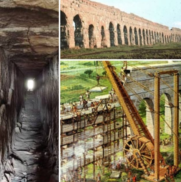Aqua Marcia Aqueduct in Rome and a stretch of its unbroken tunnel