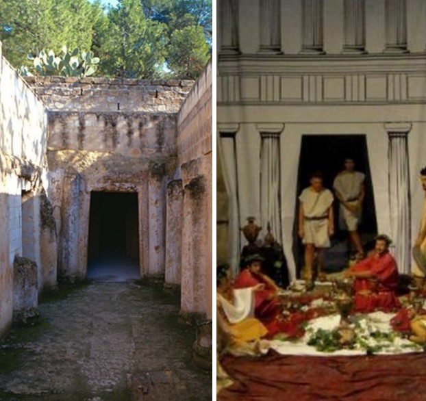 Ipogei Lagrasta is the most important funerary complex of Canusium (late IV and I century BCE) - A funeral ceremony in front of a hypogeum
