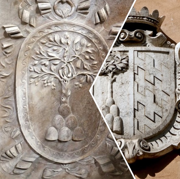 Santa Maria della Pace (Rome) – Cesi Chapel – Reliefs by Simone Mosca. Cesi-Salviati coat of arms above the portal at 21 Via della Maschera d’Oro, Rome