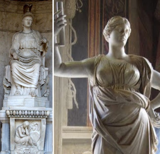 Colossal seated statue of Roma from the Cesi Collection, Hadrianic period (117–138 AD), after a 5th-century BC Greek original. Juno Cesi (female statue), 2nd century BC, Palazzo Nuovo, Capitoline Museums, Rome. Its high quality and parallels with Pergamene sculptures suggest a Pergamene original. Entered the museum in 1733 from the Cesi Collection