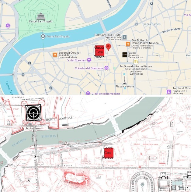 Location of Gaddi's Palace-Cesi in Rome’s stratigraphic map of archaeological heritage uncovered in known excavations