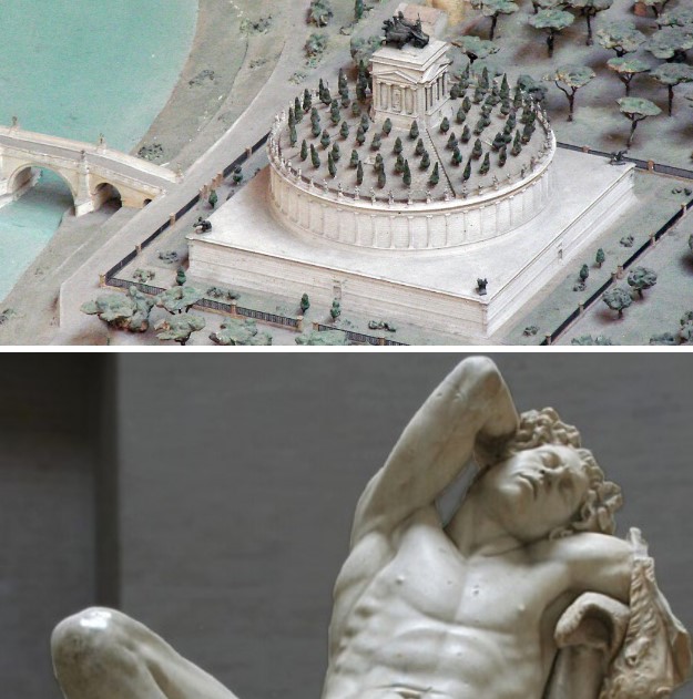 Model of Hadrian's Mausoleum and the Barberini Faun, copy of a bronze original, 220 BC, Archaeological Museum, Munich.
