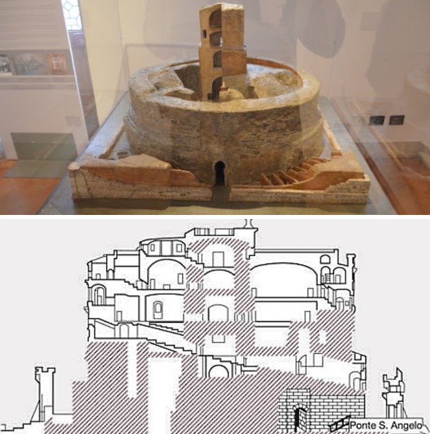 Model showing the remains of the Roman walls pertaining to Hadrian's Mausoleum (the shell).