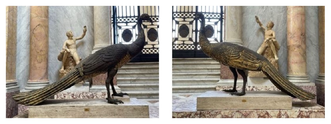 Gilded bronze peacocks from Hadrian's Mausoleum, Vatican Museums, Chiaramonti Museum.
