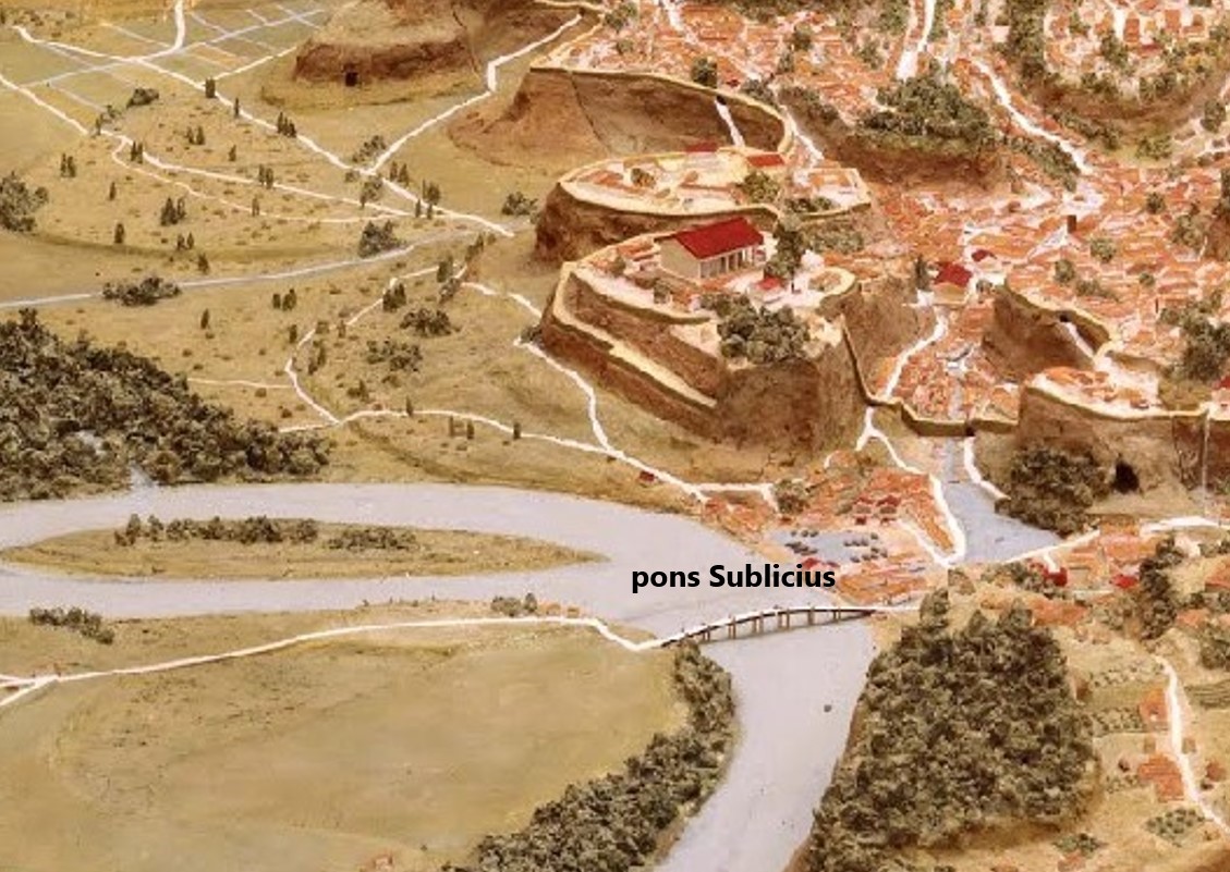 View from Trastevere toward the Forum near the Pons Sublicius (built by Ancus Marcius, 642–617 B.C.).