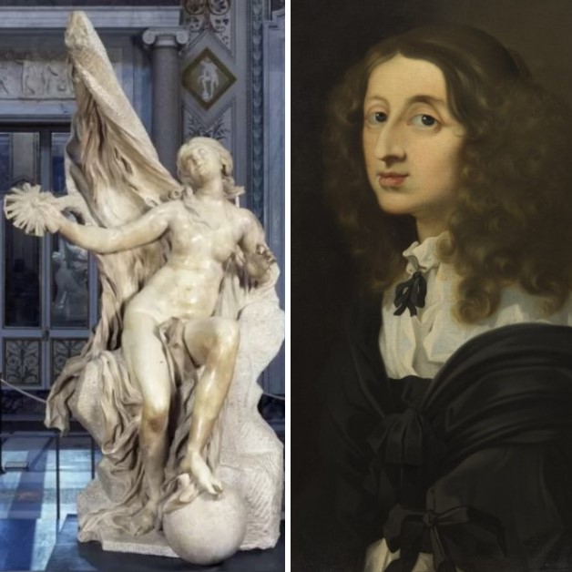 Sébastien Bourdon, Portrait of Christina of Sweden, 1652-1657, Stockholm, National Museum and, Truth Unveiled by Time (1645-52) by Gian Lorenzo Bernini, Galleria Borghese, Rome.