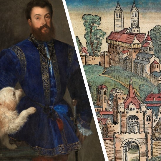 Mantua in 1493 and Portrait of Federico II Gonzaga by Titian in around 1529 (Museo del Prado, Madrid)