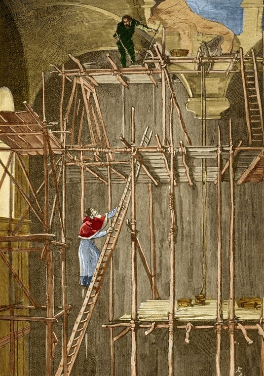 Pope Julius II climbed the ladder of the scaffolding