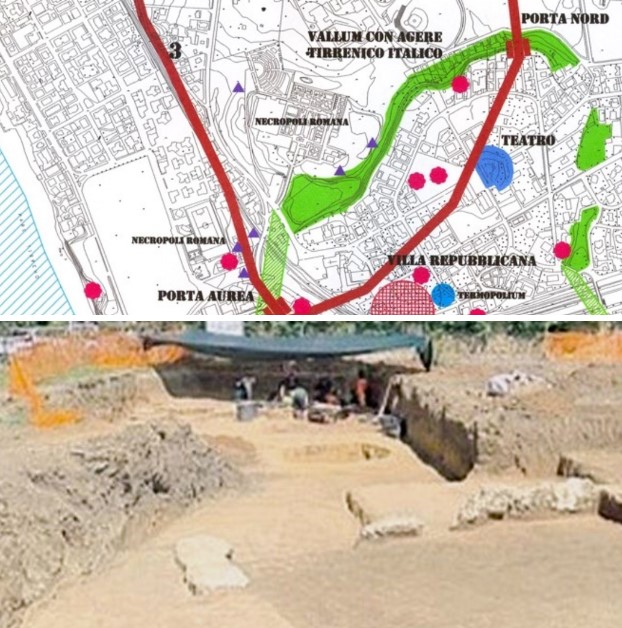 Indicative area of the 2021 archaeological excavations in Via del Teatro Romano, Anzio.