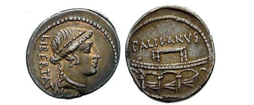 Coin die of Lucius Lollius Palicanus—likely honoring his father Marcus—depicting the rostra.