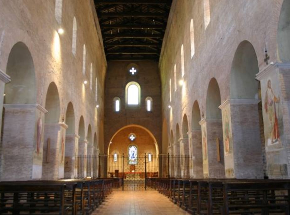Interior of the abbey church of San Vincenzo and Sant'Anastasio.