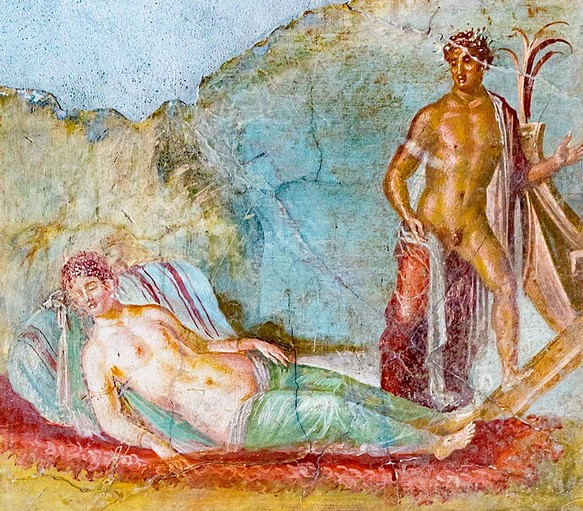 Ariadne sleeping on the coast of Naxos; Theseus boarding his ship - period / date: fourth style of pompeian wall painting - findspot: Pompeii, VII, 4, 31-51, house of the coloured capitals / house of Arianna - museum / inventory number: Napoli, Museo Archeologico Nazionale 9052