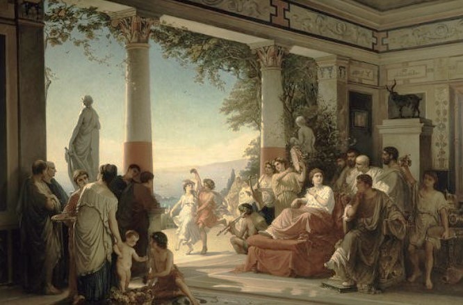 The Empress Livia attending the grape harvest on the hills of Grignano, by Cesare dell'Acqua (1821-1904), oil on canvas, 126x183 cm.