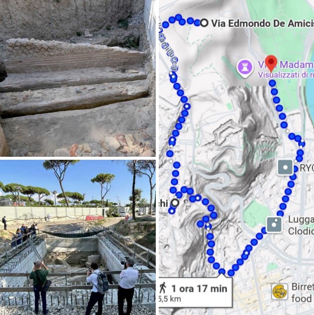 The discovery of the Roman domus on Via dei Gladiatori and the route where the remains of other ones were discovered in Rome.